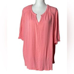 Mason & Belle Lyanna Wm’s Sz 2X Dark Pink Smocked Eyelet Detail Top Blouse